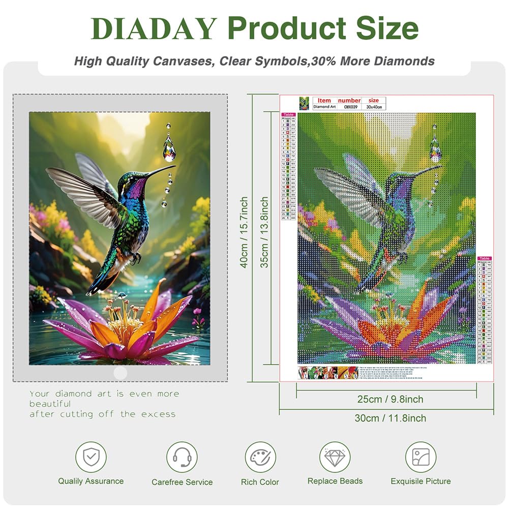 DIADAY 5D Diamond Painting Kits Hummingbird, Bird Diamond Art Kits for Adults Beginners, Full Drill Round Gem Dots Art DIY Craft Home Wall Decor Gift 12 x 12 Inches DIADAY