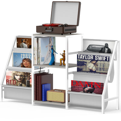 sugitek Record Player Stand,Vinyl Storage with 6-Tier Up to 280 Albums CDs, Display Shelf for Living Room,Bedroom(White)