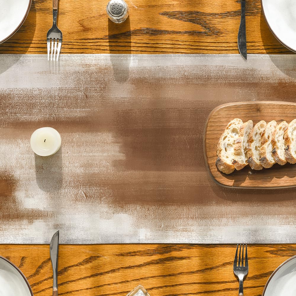 Artoid Mode Brown Abstract Modern Art Table Runner, Seasonal Farmhouse Style Kitchen Dining Table Decoration for Home Party Decor 13x72 Inch Artoid Mode