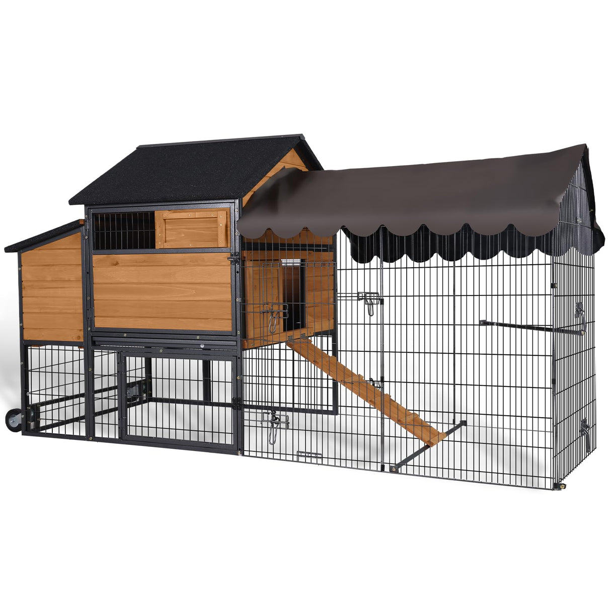 GUTINNEEN Large Chicken Coop with Metal Frame Mobile Hen House Poultry Cage with Wheels for 4-6 Chickens 85" L GUTINNEEN