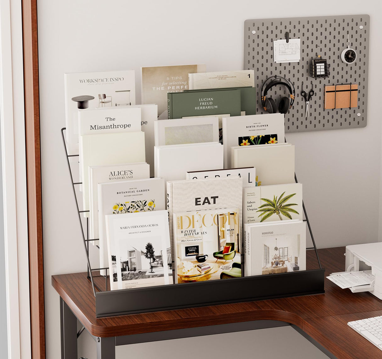 ybaymy 6-Tier 30" Wide Metal Magazine Holders,Wire Countertop Rack with Sign Channel,Retail Book Brochure Magazine Display Stand Literature Greeting CD Card Rack for Book Signing,Vendor Booth ybaymy