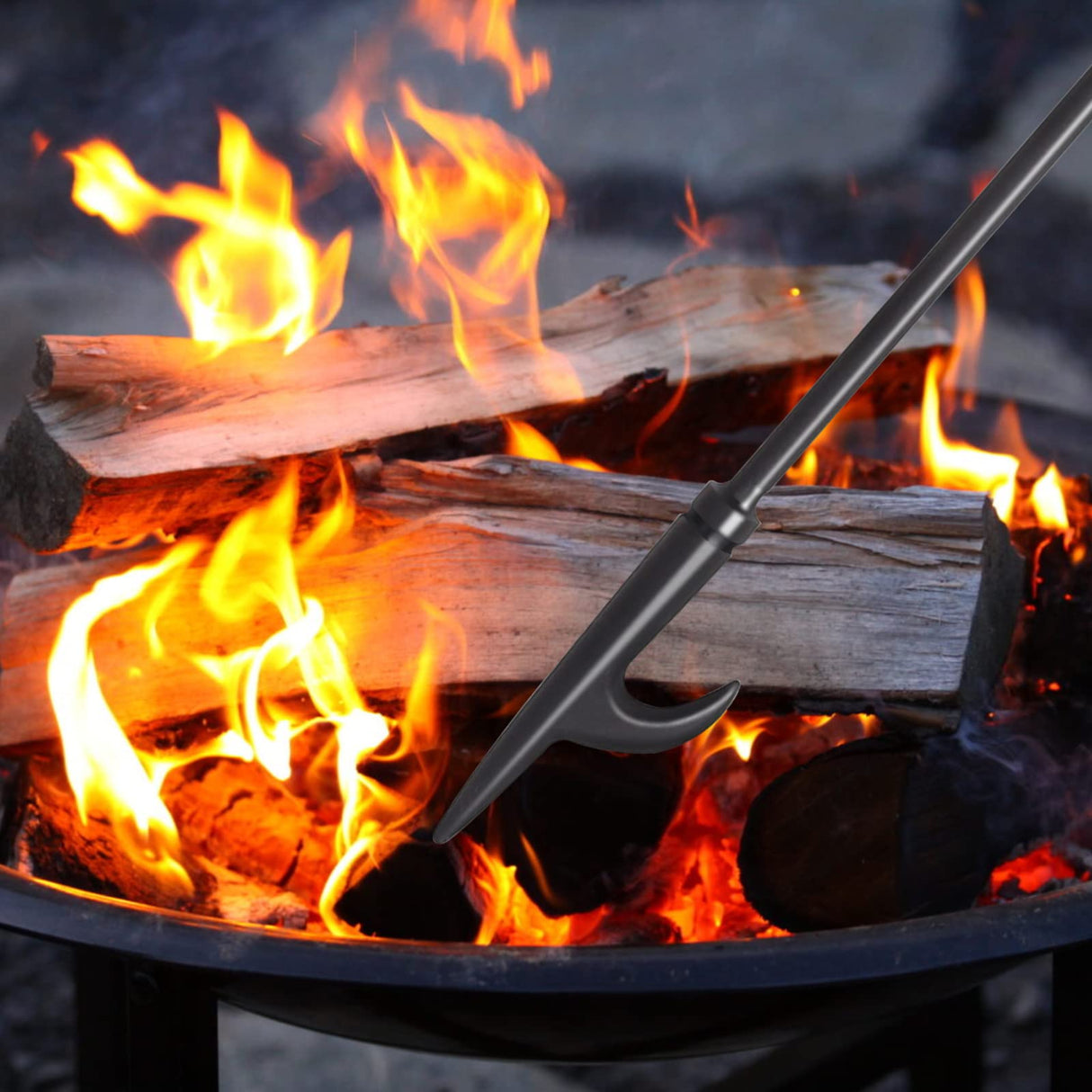 Heavy Duty 32” Long Fireplace Fire Pit Campfire Poker Stick and 26” Fireplace Tongs Tool Sets, Log Grabber, Rust Resistant Black Finish Camping Fireplace Tools for Indoor/Outdoor himaly