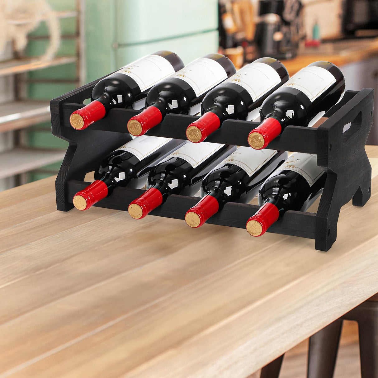 Pumtus 2-Tier Wine Rack, 8 Bottles Wood Countertop Wine Storage Shelf, Tabletop Freestanding Wine Organizer, Space Saving Wine Display Stand, Wine Holder for Cabinet, Pantry, Bar, Kitchen, Cellar Pumtus