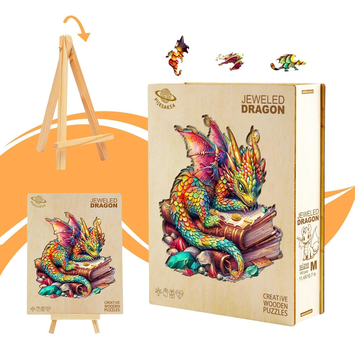 Wooden Puzzles for Adults - Jeweled Dragon Puzzle, Unique Shape Puzzle 100 Pieces, Wooden Jigsaw Puzzles for Adults, Wood Puzzles Adult, Family Puzzle, Good Gift Idea for Friends (S-8.5 * 8in) Pijesaksa