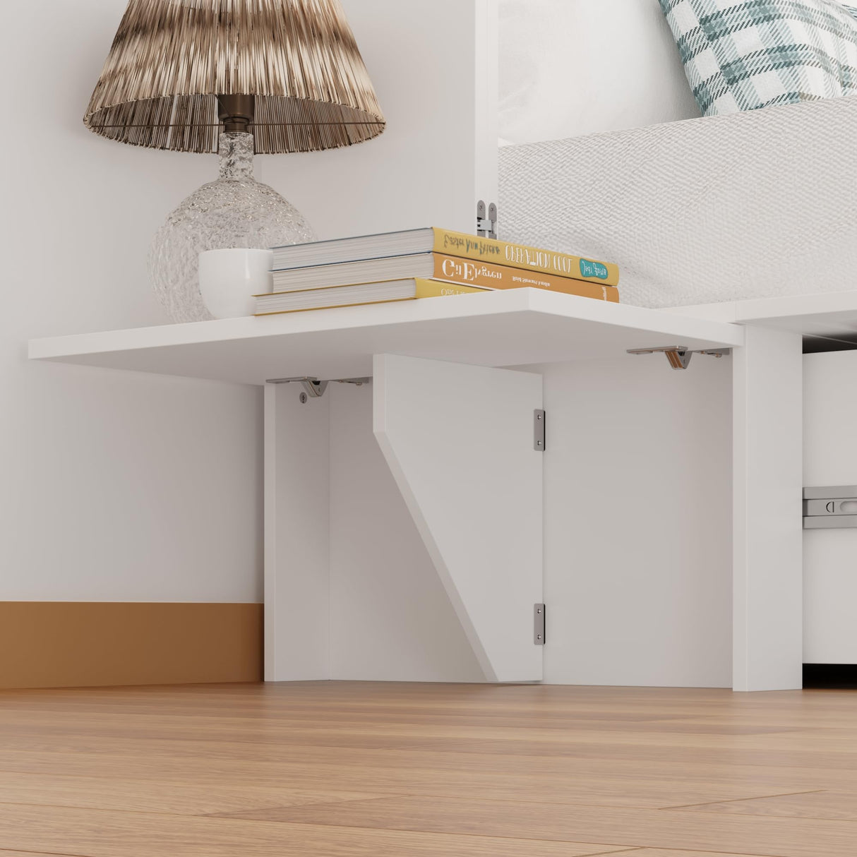 ECACAD Full Size Murphy Bed with Built-in Nightstands, Space-Saving Foldable Bed Cabinet with Large Drawer, 2-in-1 Bed Frame for Bedroom Guest Room, White ECACAD