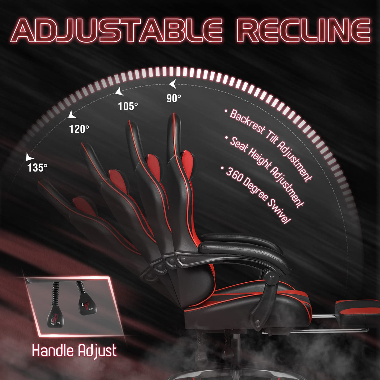 Homall Gaming Chair, Video Game Chair with Footrest and Massage Lumbar Support, Ergonomic Computer Chair Height Adjustable with Swivel Seat and Headrest (Red) Homall