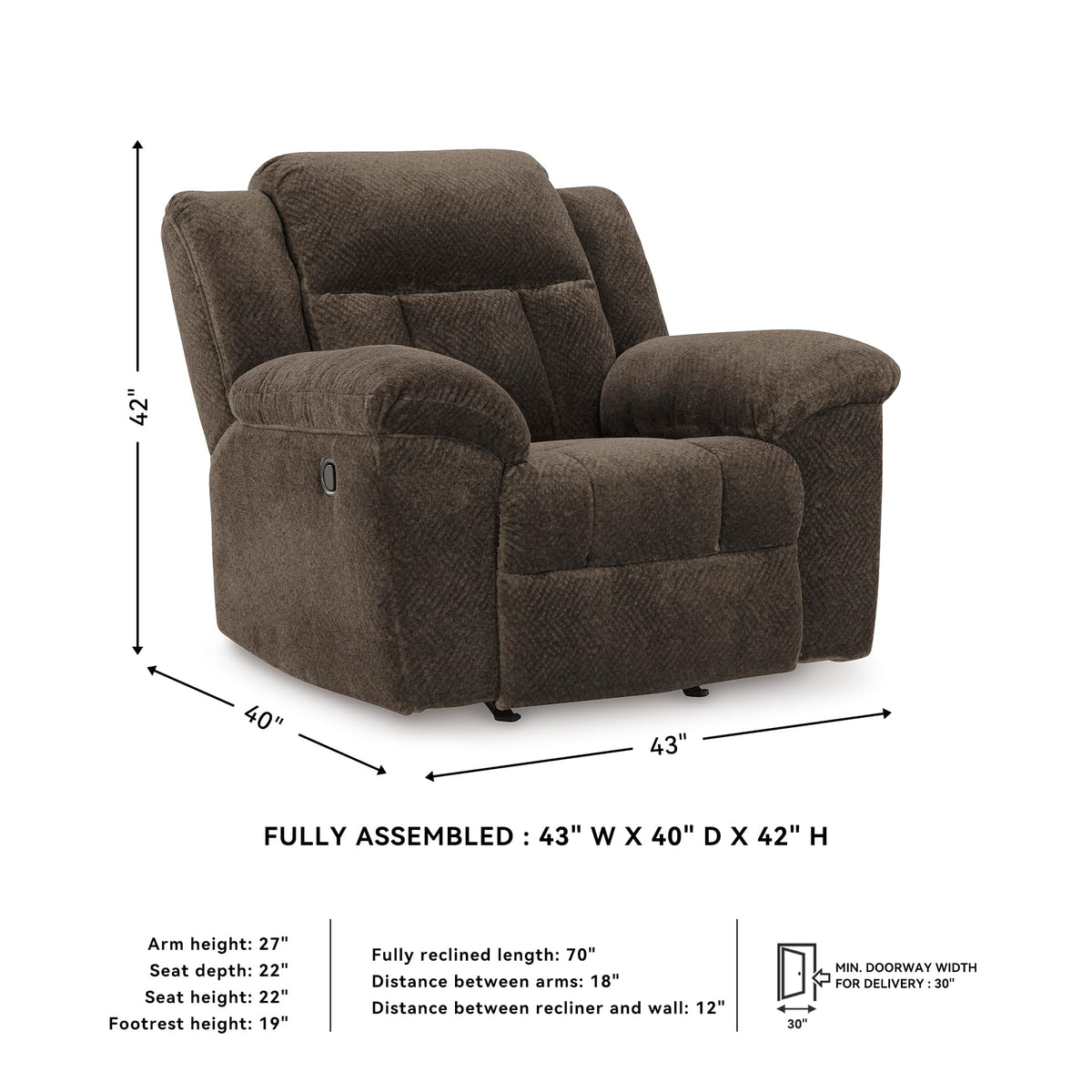 Signature Design by Ashley Frohn Urban Manual Rocker Recliner with Pillow-Top Arms, Dark Brown Signature Design by Ashley