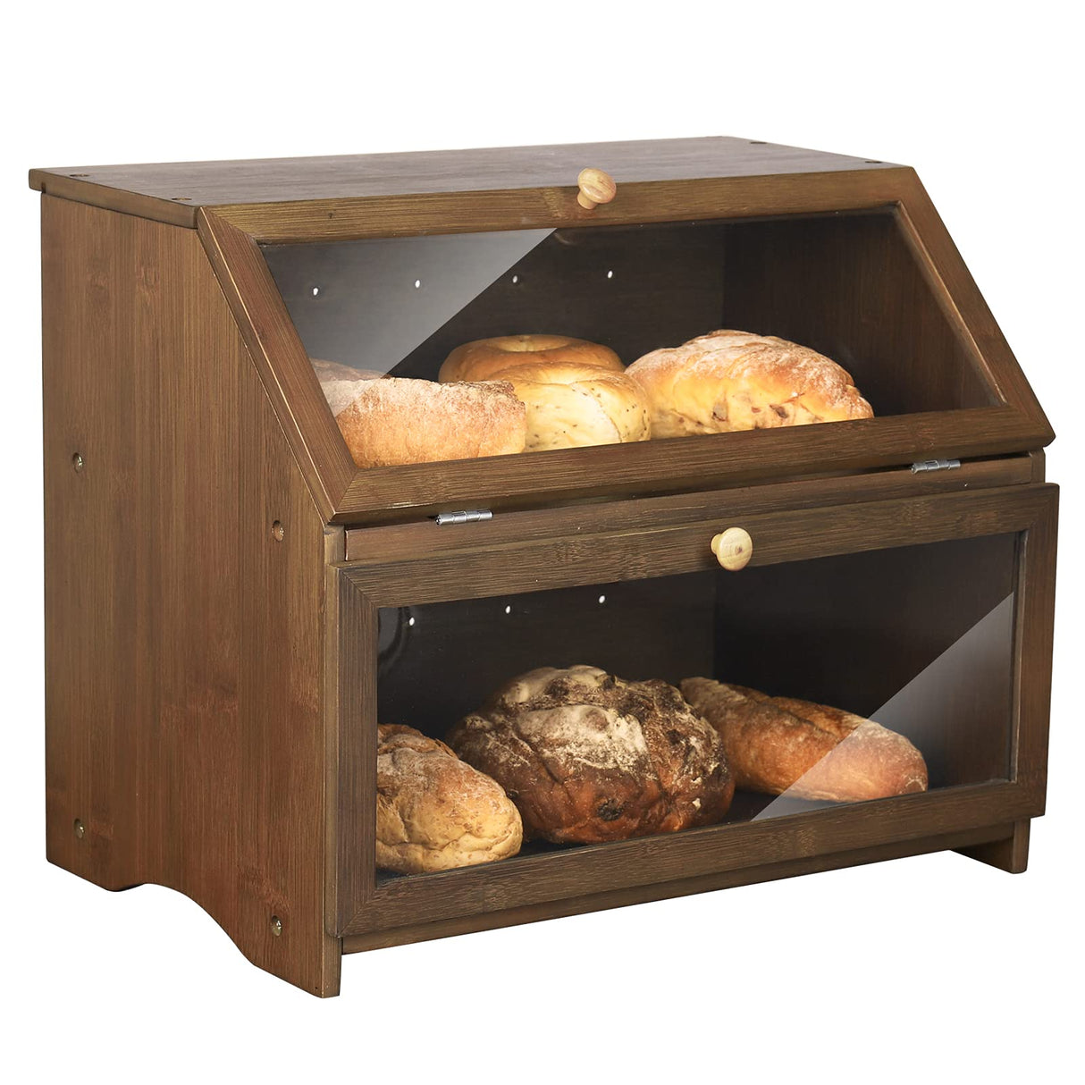 HOMEKOKO Double Layer Large Bread Box for Kitchen Counter, Wooden Large Capacity Bread Storage Bin (Brown) HOMEKOKO