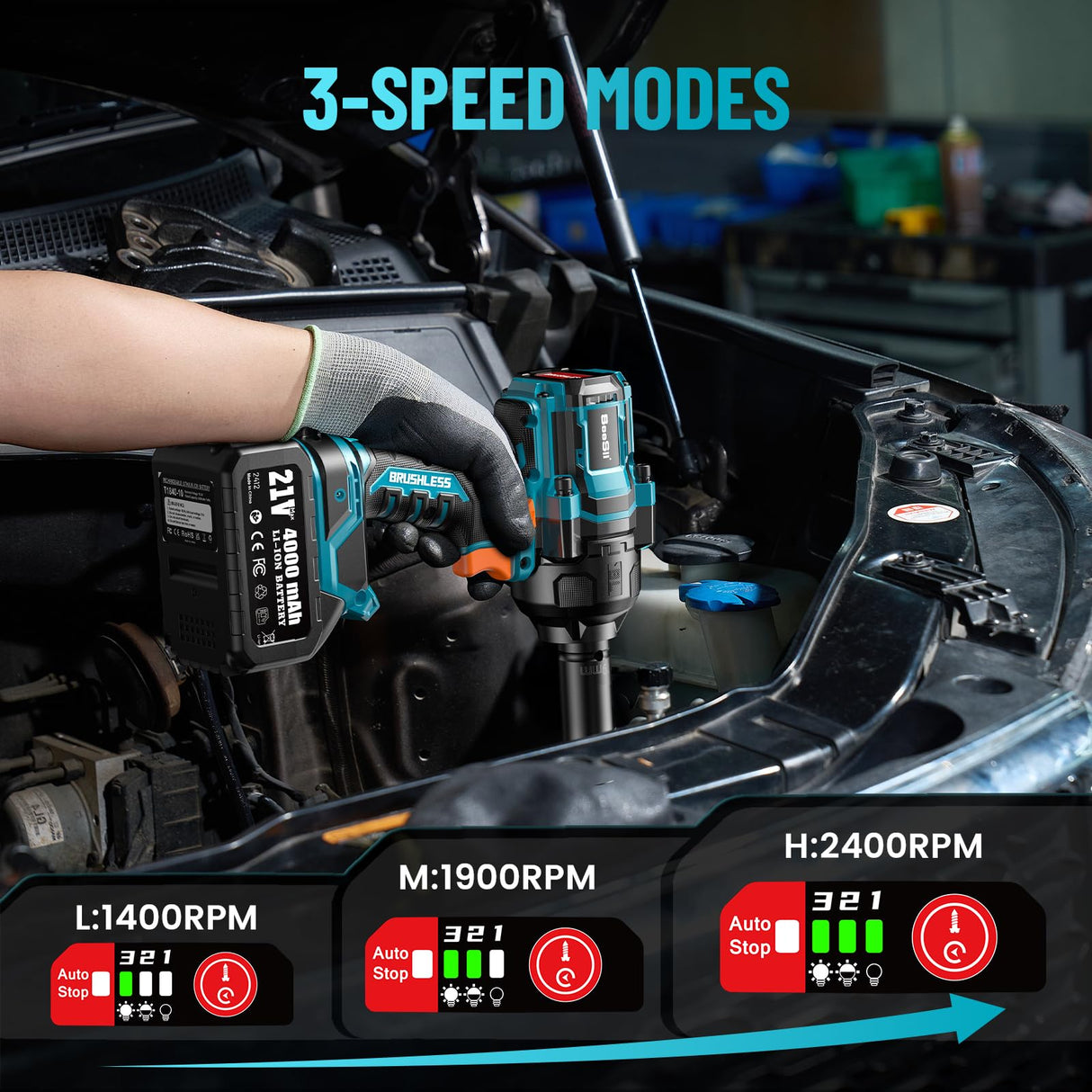 SEESII Impact Wrench 900 FT-LBS(1200N.m) 2900IPM 1/2 Impact Gun High Torque Electric Cordless Impact Wrench with 21V 2x4.0Ah Battery 5 Sockets and Case for Home Car Truck Tire Lug Nut Removal Tool Set Seesii