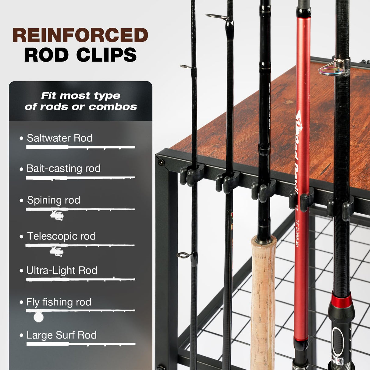 Ghosthorn Fishing Rod Holders for Garage Fishing Gear and Equipment Tackle Storage Cart Pole Rod Rack Hold up to 10 Rods Ghosthorn