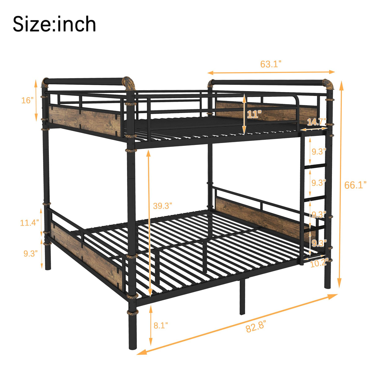 LEEKOUS Upgraded Version Thicken Metal Queen Over Queen Bunk Bed, Best Industrial Style Heavy Duty Queen Size Bunk Bed, Convertible into 2 Beds Wood Board, Water Pipe Design for Adults (Queen) LEEKOUS