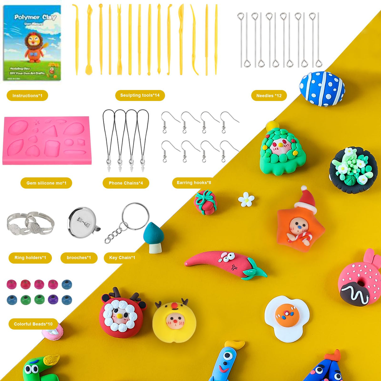 Polymer Clay 60 Colors, CiaraQ Modeling Clay for Kids, Oven Bake Clay with Sculpting Tools, Non Toxic, Ideal for Sculpture, Crafting, DIY Projects CiaraQ