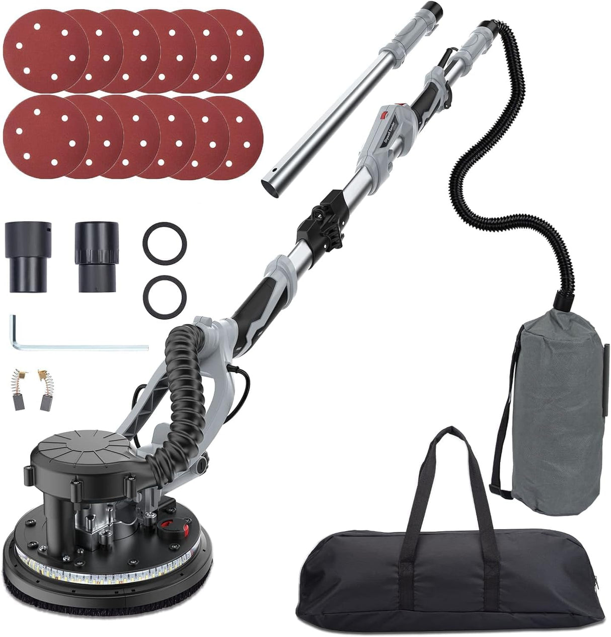 Drywall Sander, 800W Electric Sander with 12 Sanding Discs, Variable Speed 800-1800 RPM Wall Sander with Automatic Dust Removal System, LED Lights, Extendable Handle, Dust Bag & Carrying Bag Garvee