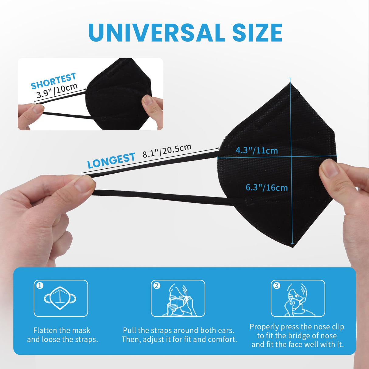 akgk KN95 Face Mask 50 PCS, Breathable Protection Masks, Individually Wrapped, 5-Ply KN95 Black Masks, Cup Dust Safety Masks akgk