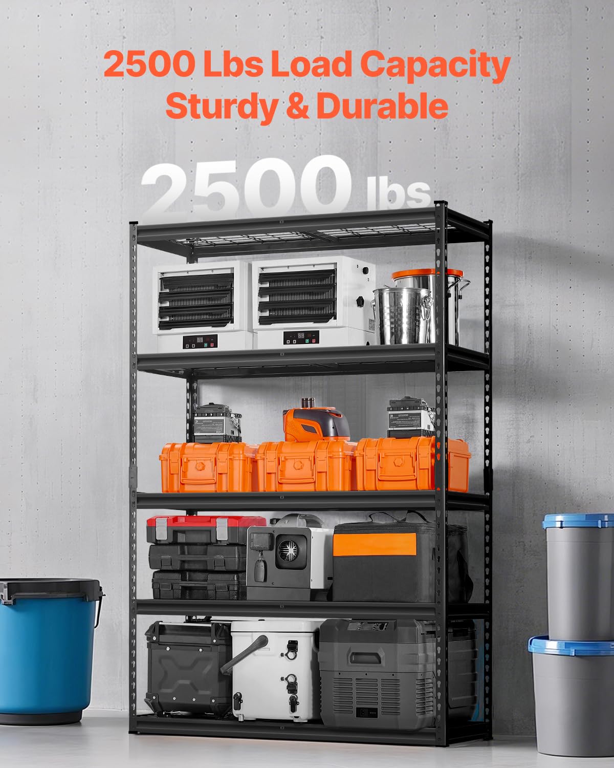 VEVOR Storage Shelves, 2500 lbs, 5 Tier Heavy Duty Garage Shelving, 18" D x 48" W x 72" H Adjustable Metal Shelves for Industrial Shelving Unit Utility Shelf, for Kitchen, Warehouse, Basement, Black VEVOR