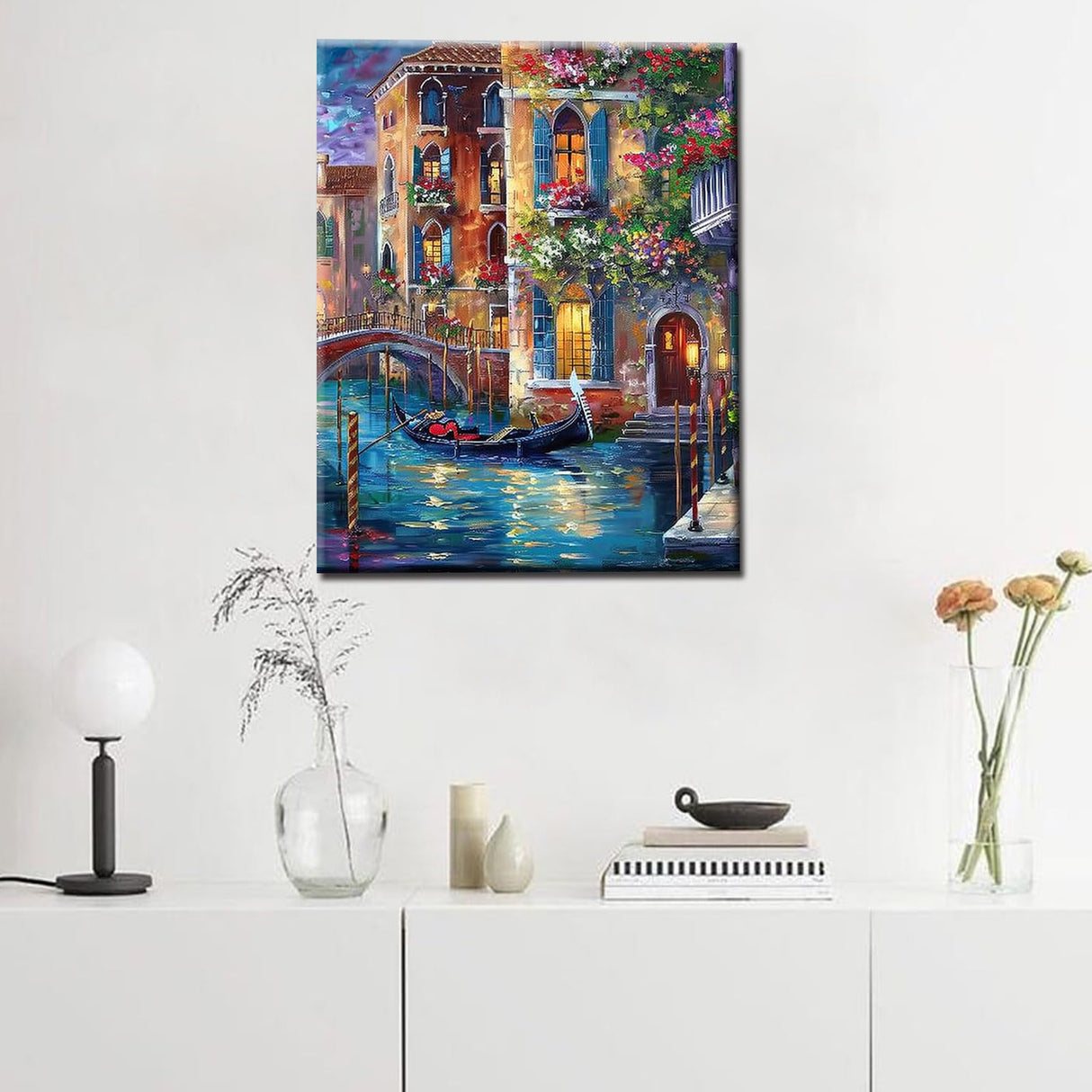 Venice Gondola Landscape Paint by Numbers Kits 16x20 inch Canvas Graffitic Building with Flowers DIY Oil Painting for Adults Beginner, 16''x20' inch Boat Paintwork with Brushes Office Decor(DIY Frame) Tucocoo