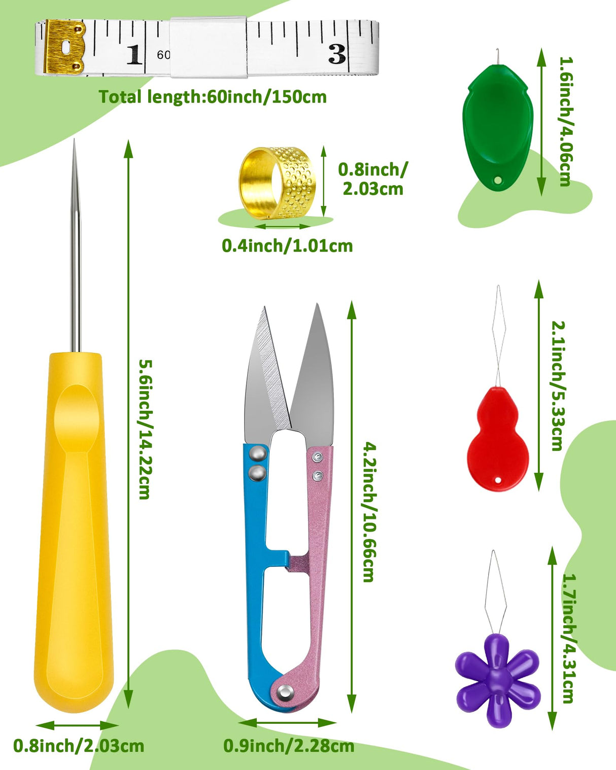 FIVEIZERO Seam Rippers for Sewing – 2 Big and 2 Small Stitch Remover Tools, Thread Ripper, Embroidery Removal Tool, with Needle Threaders, Thimbles, Tape Measure, Tailors Awl and Thread Snips FIVEIZERO