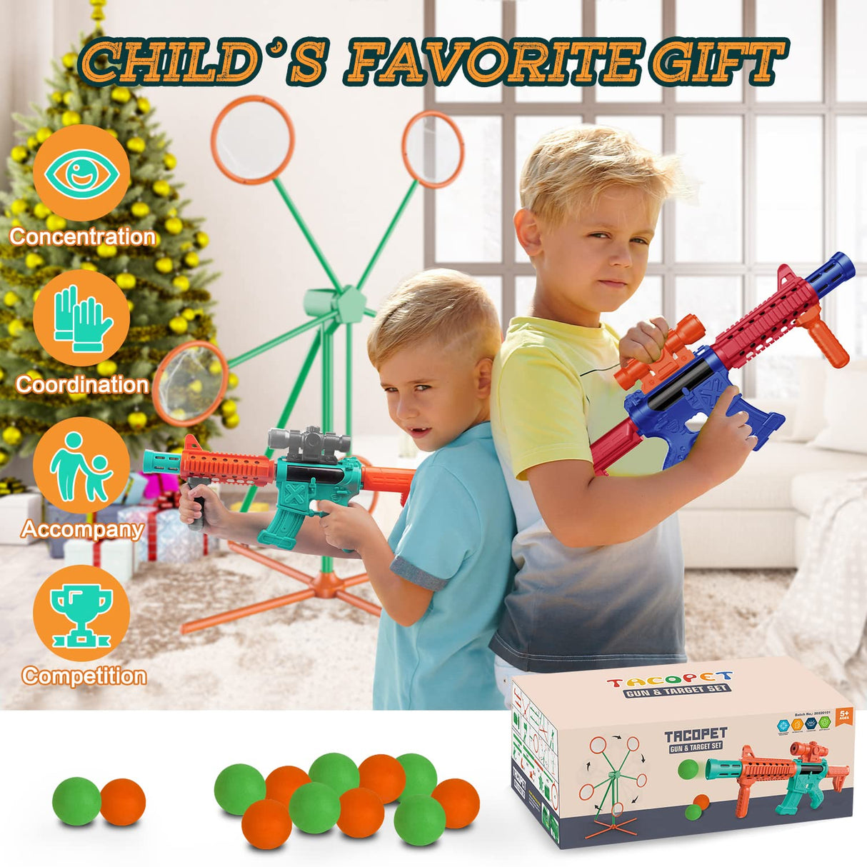 Shooting Games Toys for Age 5 6 7 8 9 10+ Year Old Boys, Kids Toy Sports & Outdoor Game with Moving Shooting Target & 2 Popper Air Toy Guns & 24 Foam Balls, Gifts for Boys and Girls Marlrin