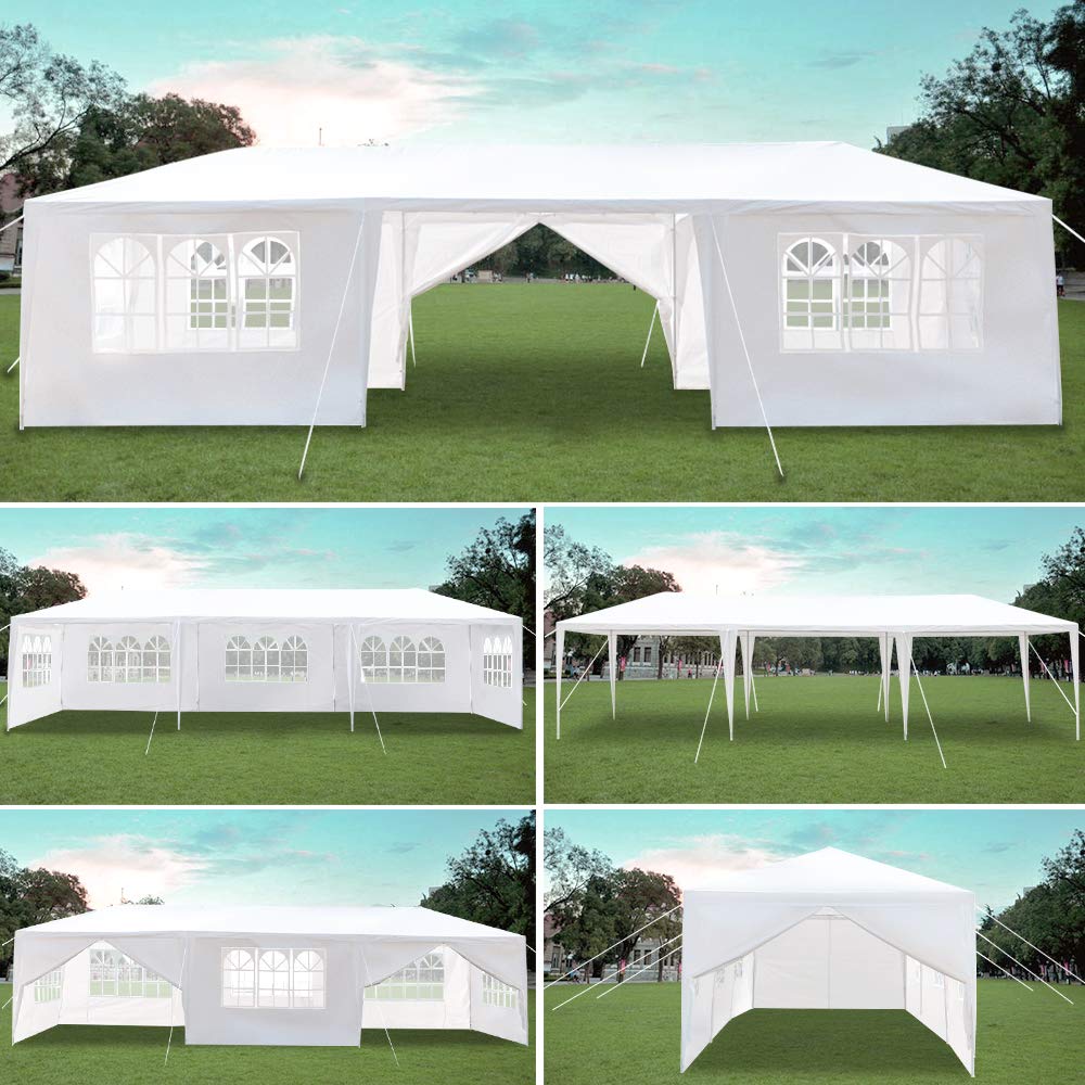 Outdoor Party Tent, Portable Wedding Tent Patio Tent Garden Tent Carport Patio Gazebo BBQ Shelter, Heavy Duty Canopy Waterproof UV Protection Tent with Removable Sidewalls (10 X 30 ft, 8 Sidewalls) MTFY