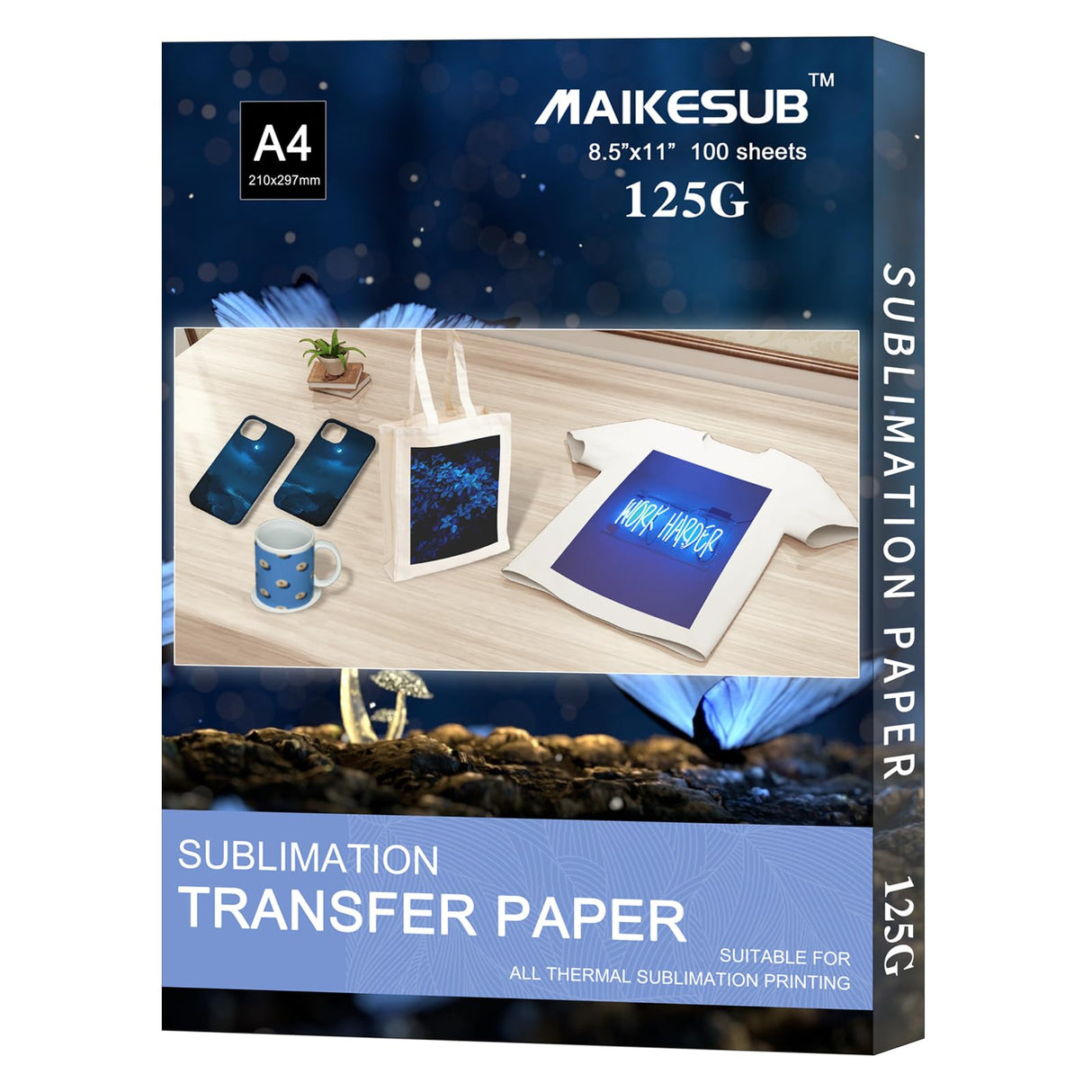 MAIKESUB Sublimation Paper 8.5x11 Inch 100 Sheets Only Compatible with Sublimation Printer and Sublimation Ink 125g MAIKESUB