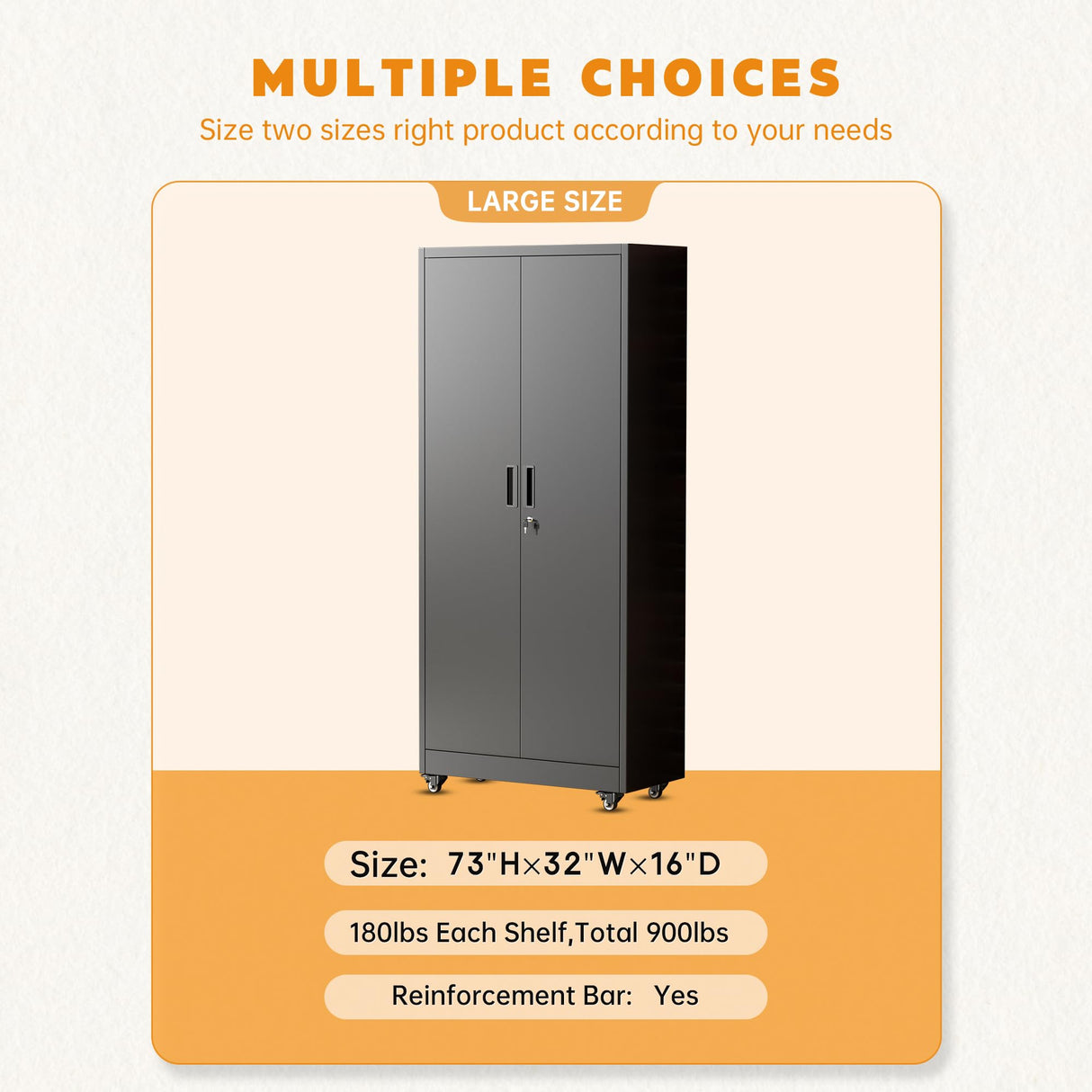 Greenvelly 73" Metal Garage Storage Cabinet with Wheels, Black Lockable Metal Cabinet with 2 Doors and 4 Adjustable Shelves, Rolling Steel Tool Organization for Garage, Home, Office, School Greenvelly