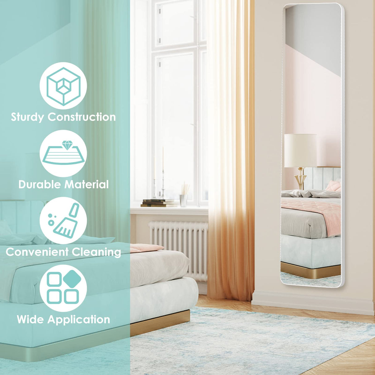 Tangkula Full Length Floor Mirror with Stand, Full Body Mirror with Solid Wood Frame, Standing Hanging or Leaning Dressing Mirror for Home Office, 63” x 14.5” Tangkula