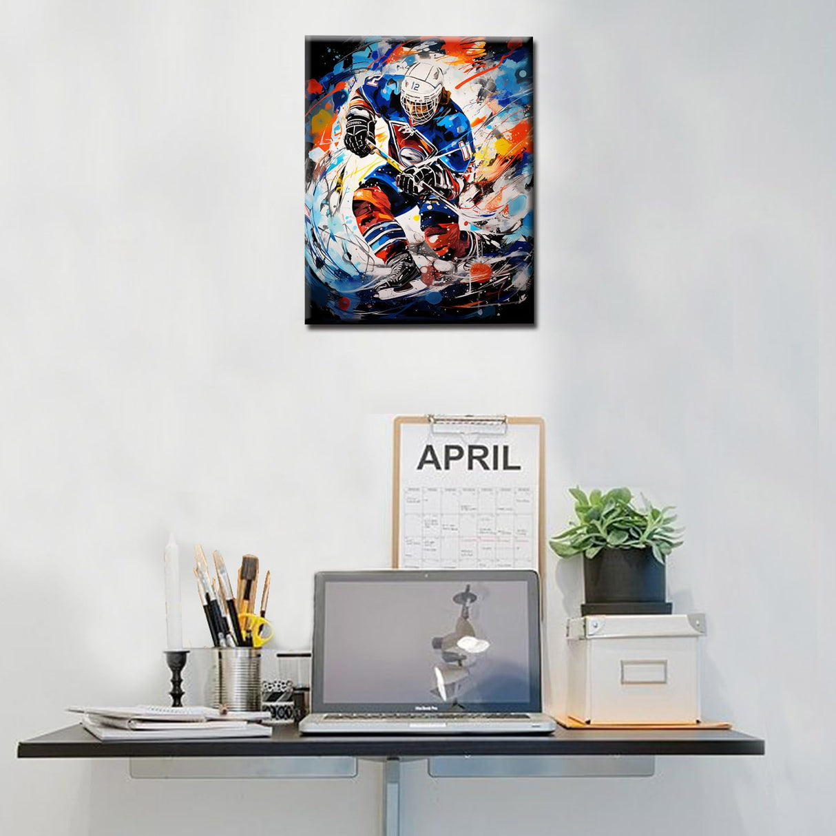 Ice Hockey Athletes Painting Graffitic Sportman Paint by Number Kits 16 x 20 inch Canvas Extreme Sports DIY Oil Painting for Kids Adults Beginner with Brushes and Acrylic Home Decor (Frameless) TUMOVO