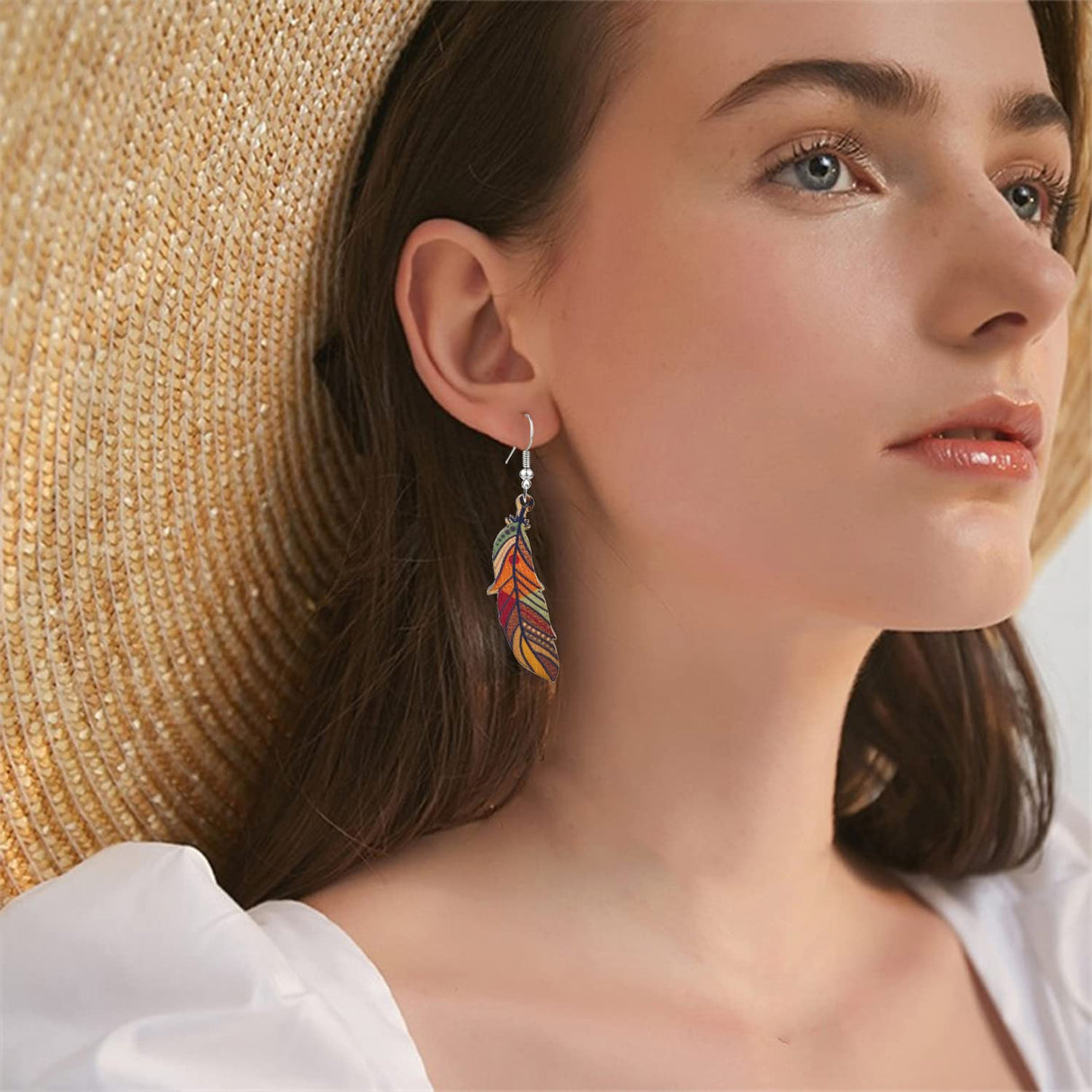 KaFu Bohemian Vintage African Natural Wood Leaf Drop Earrings Geometric Earrings Lightweight Colourful Wood Leaf Dangle Earrings for Women Gifts (leaf) KaFu