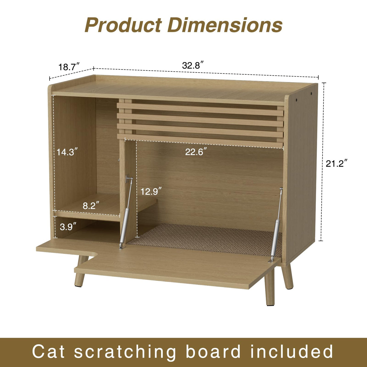 Halitaa Cat Litter Box Enclosure,Mid-Century Modern Hidden Litter Box Furniture with Cat Scratch Pad,Flip-Down Opening Litter Box Cabinet Cat Washroom End Table,Natural Halitaa