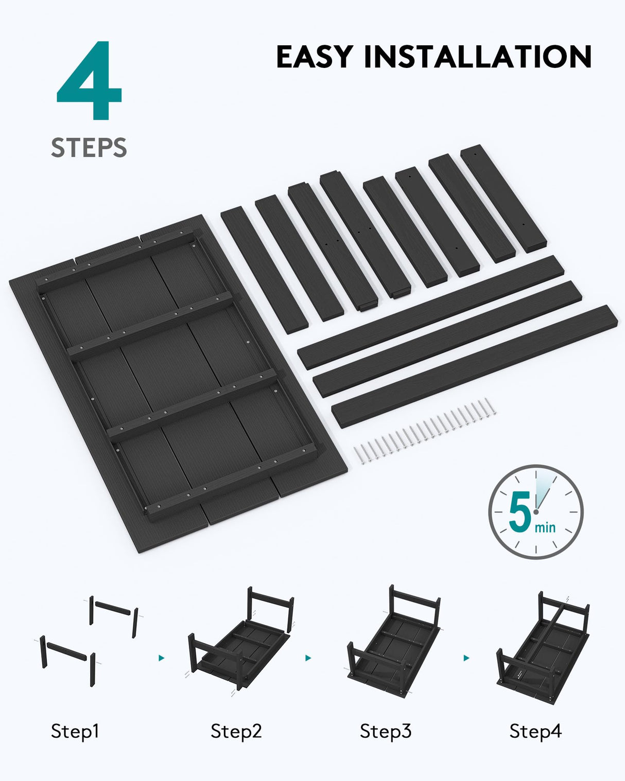 SERWALL HDPE Patio Coffee Table for Balcony, Deck, Black SERWALL