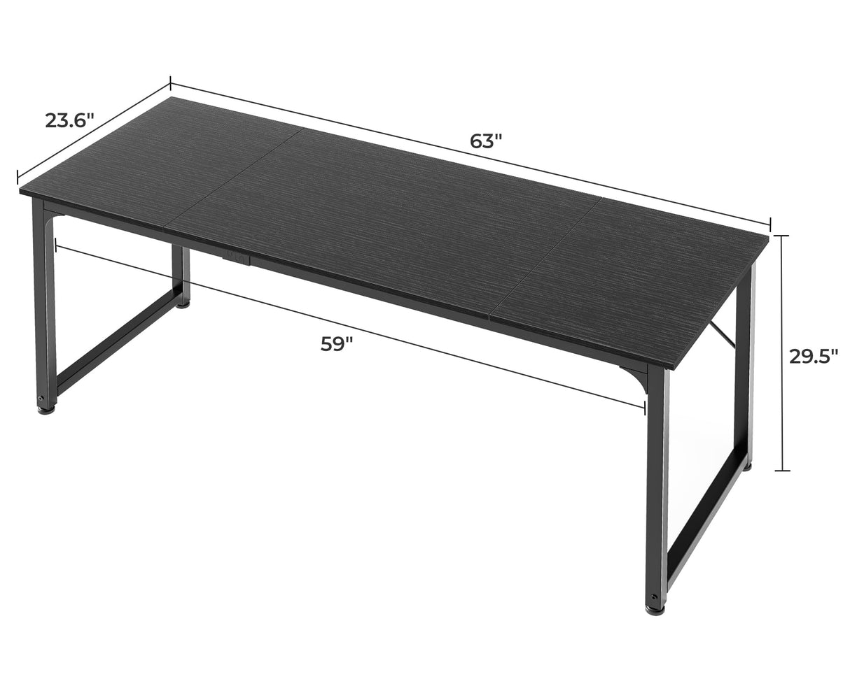 Huuger Modern Simple Office Desk, 63 Inch, Gaming & Writing Desk with Storage, Large Legroom, Metal Frame, Black Huuger