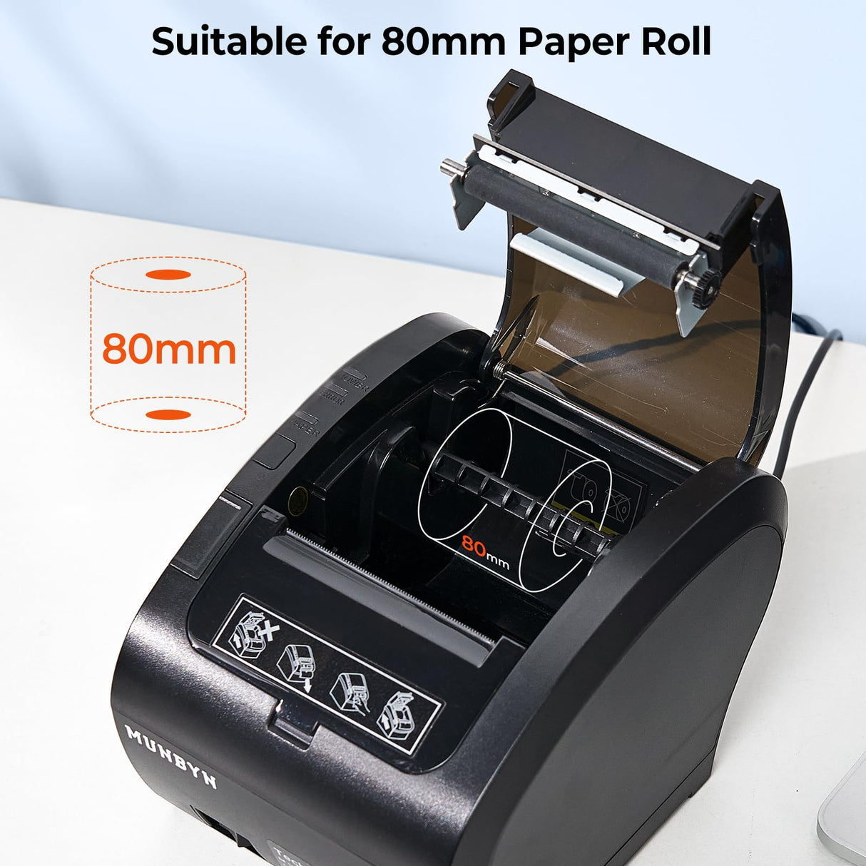 MUNBYN Bluetooth Thermal Receipt Printer P047, 80mm POS Printer, Thermal Printer with USB Serial Ethernet, Bluetooth, Support Android Windows PC (Do Not Support iOS Paypal Doordash Grubhub Vagaro) MUNBYN