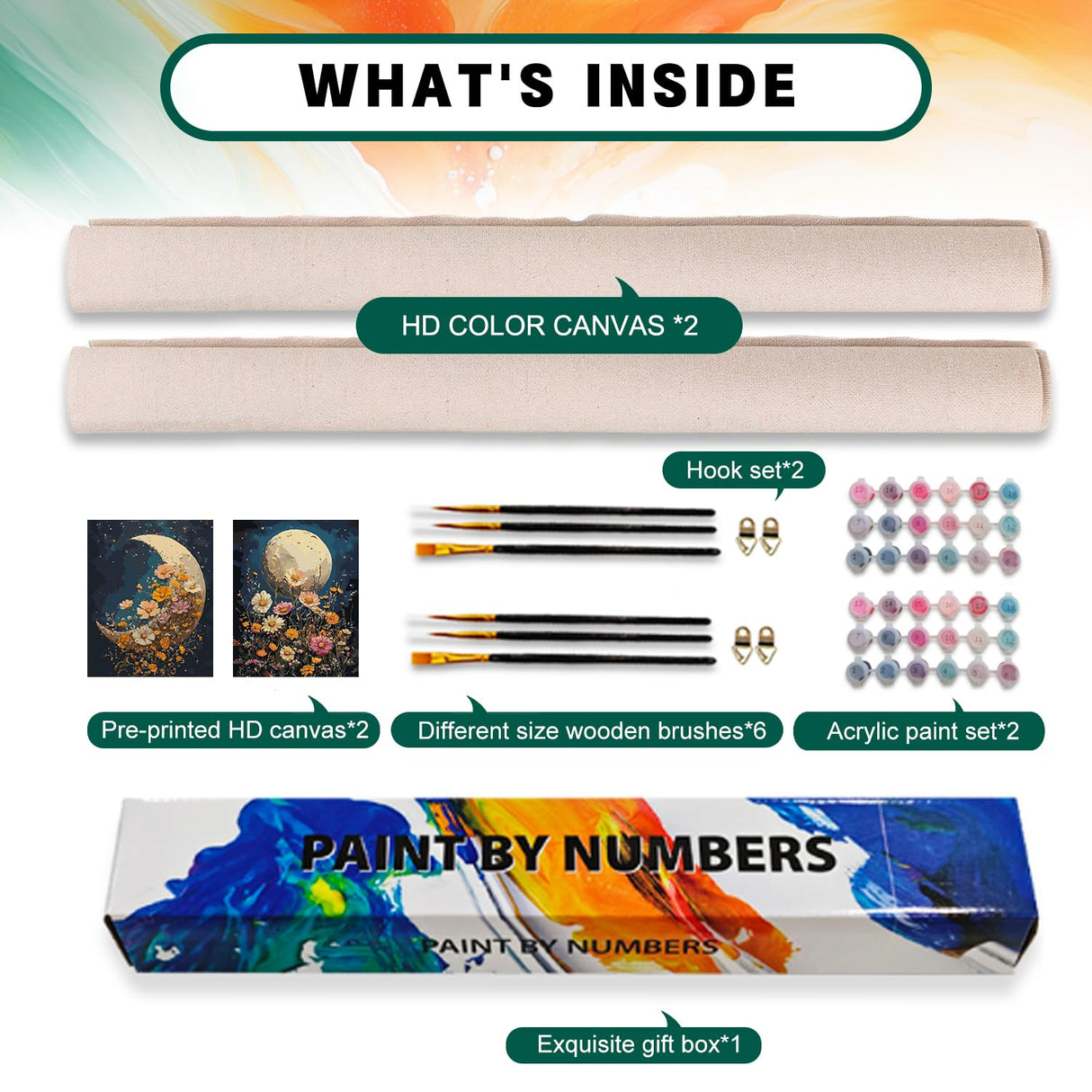 2 Pack Paint by Numbers Kit for Adults Beginner, Moon Flowers Adult Paint by Number Kits on Canvas, DIY Acrylic Number Painting for Adults for Home Decor Gift 16x20 Inch Possoco