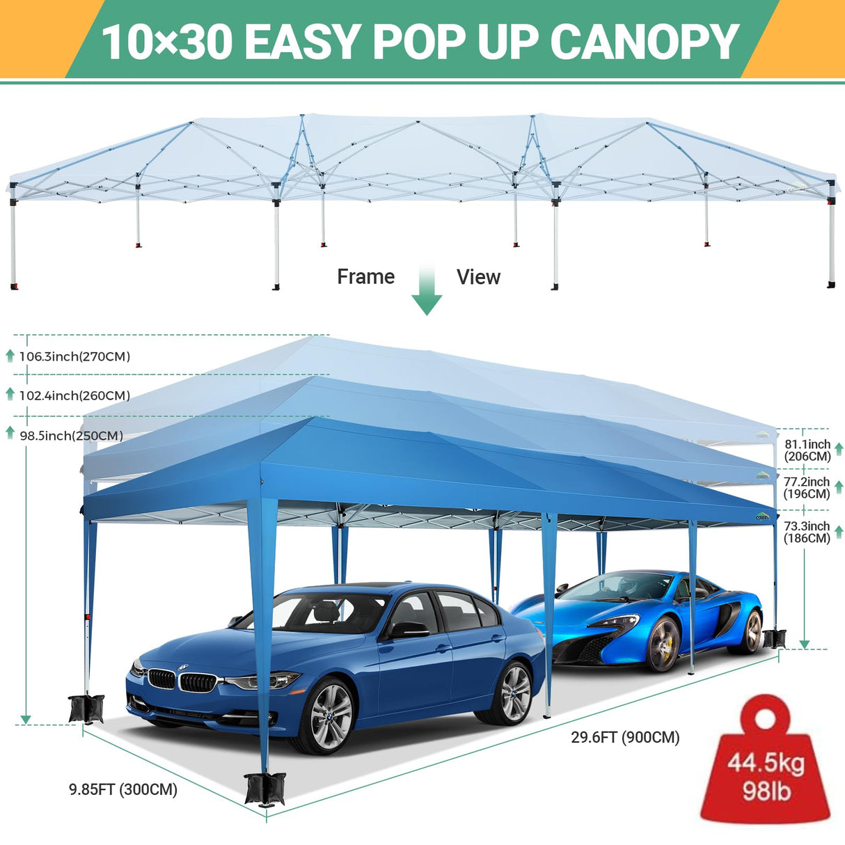 COBIZI 10x30 Canopy Party Tent with 5 Walls 10x30 Pop Up Tent for Parties Waterproof UPF 50+ Outdoor Commercial Event Tent for Party Backyard Gazebo Canopy with Sidewalls & Sandbags(10x30ft) COBIZI
