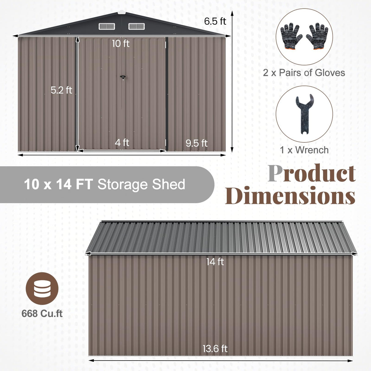 Goplus 10 x 14 FT Outdoor Storage Shed, Large Garden Tool House w/Improved Windproof Metal Structure, 4 Vents, Lockable Door, Waterproof Utility Tool Organizer for Backyard, Lawn, Patio Goplus