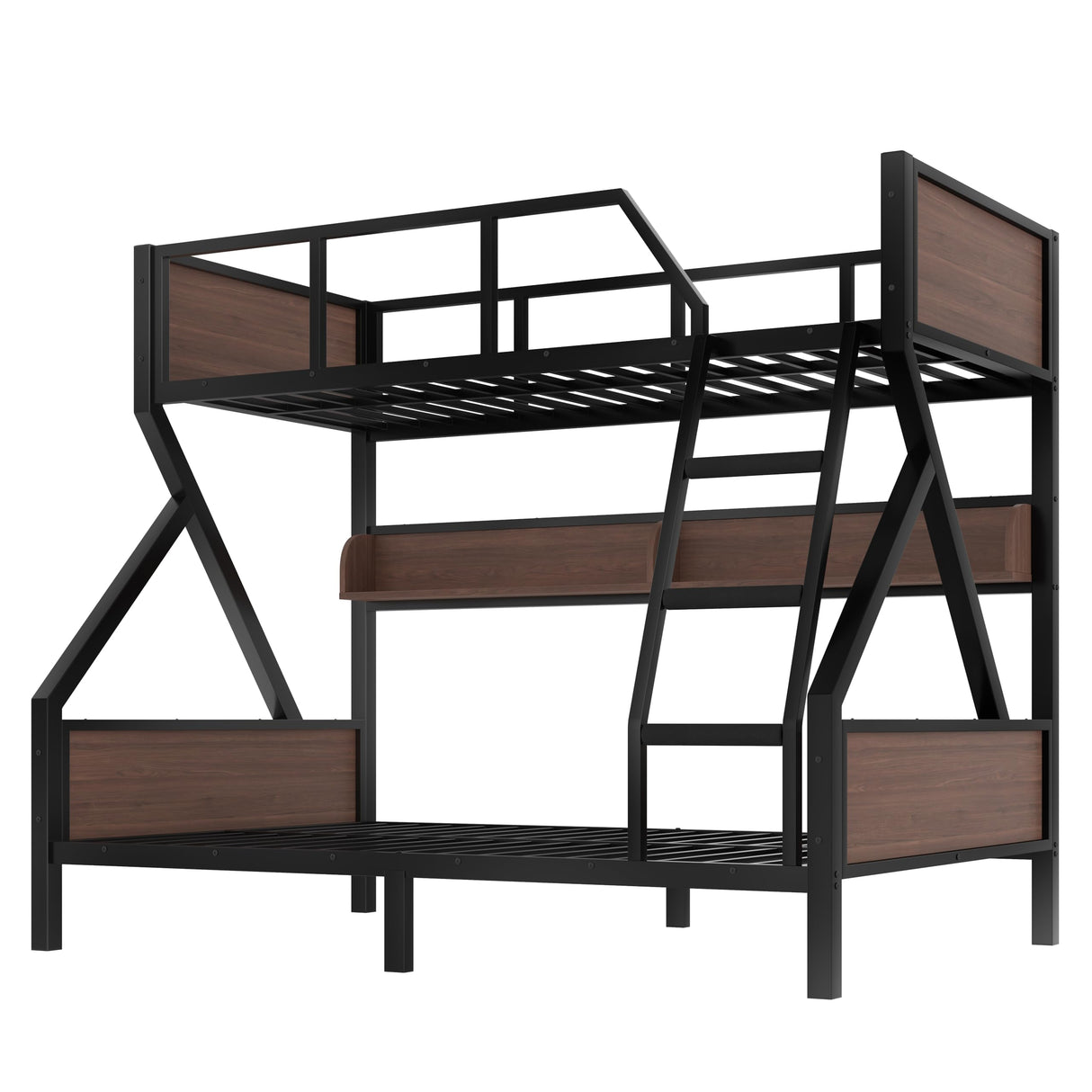 Bellemave Bunk Beds Twin Over Full Size with Storage Shelves & LED Light, Metal Twin Over Full Bunk Bed Frame with Wood Board & Sturdy Slats, Heavy Duty Bed Frame, Noise Free, Black Bellemave