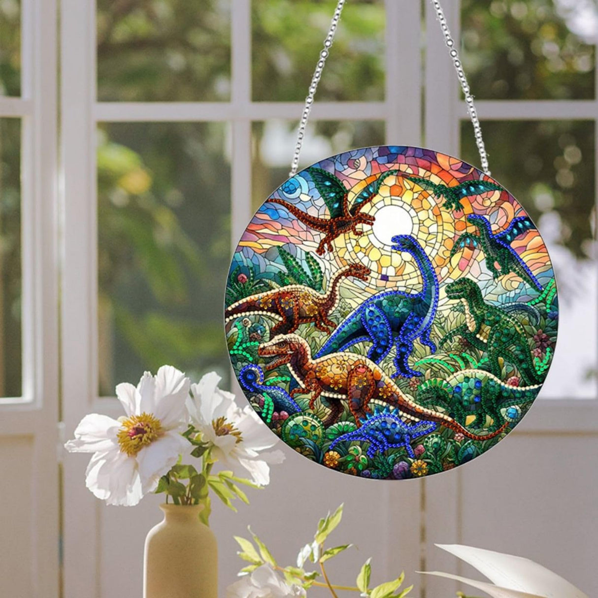 Generic DIY Hanging Diamond Pendant Special Shaped Crystal Diamond Art Painting Ornament Double-Sided Pattern Single Sided for Window Home Garden Wall Door Decor-Dinosaur WoodArtSupply