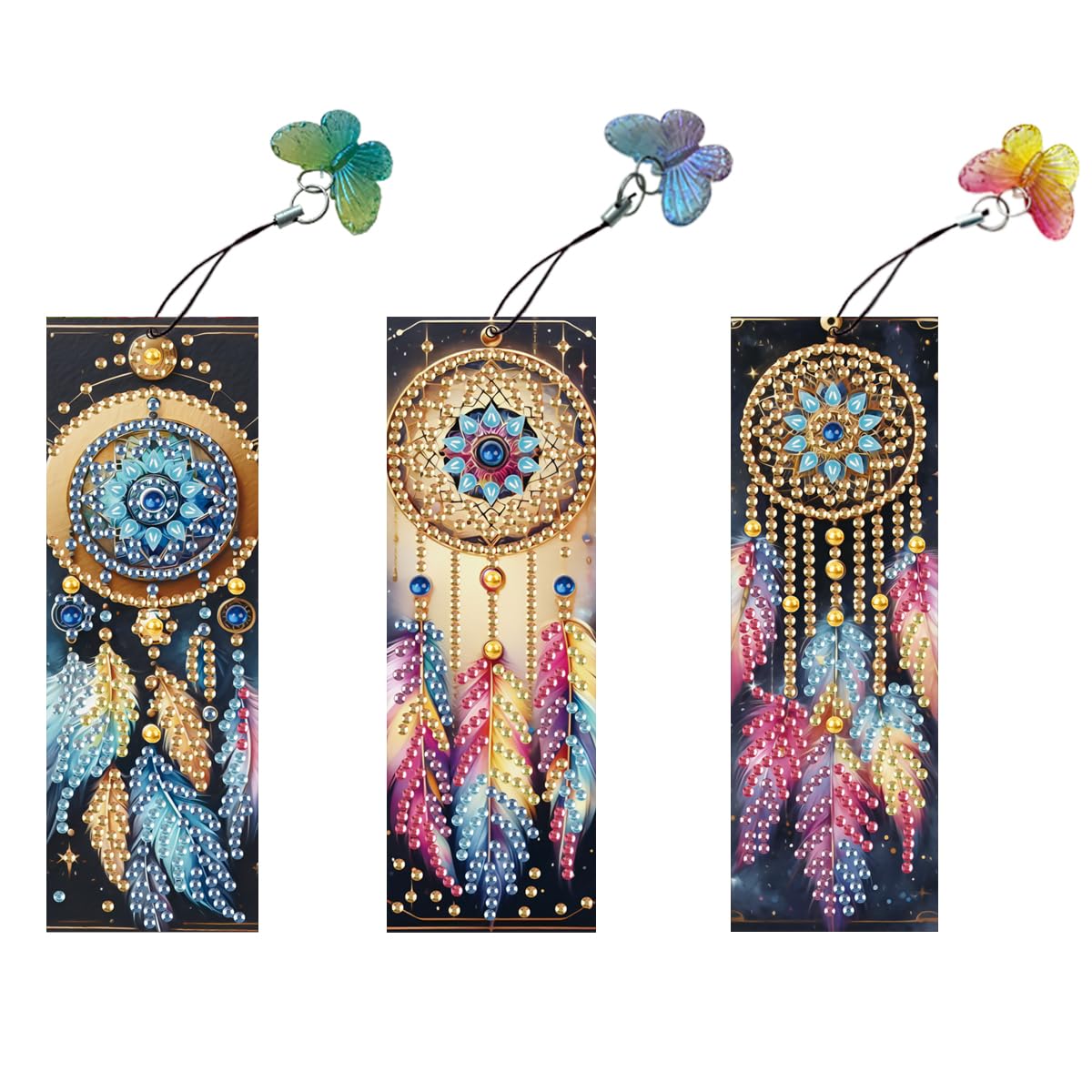 F-CANLAN 3 Pieces Acrylic Dream Catcher Diamond Painting Bookmark with Tassels, Feather Diamond Art Book Marks, Special-Shaped Diamond Painting Bookmark Arts Crafts Kit for Beginner Book Lover F-CANLAN