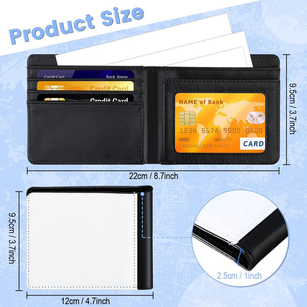 Sanwuta 10 Pieces Sublimation Wallets Blanks for Men Valentines Gifts Employee Appreciation Thank You Gifts Wallets Heat Transfer Sublimation Wallet Bulk for Father's Day Office Travel Supplies Sanwuta