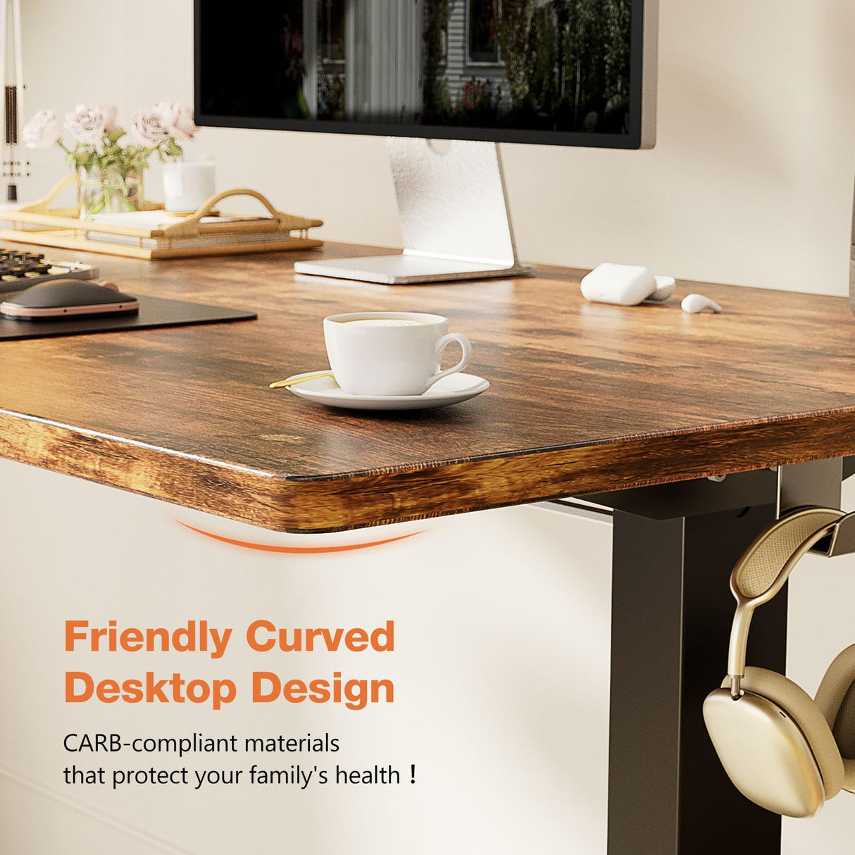 Sweetcrispy Electric Standing Desk - 40 x 24 inch Adjustable Height Sit to Stand Up Desk with Splice Board, Rising Home Office Computer Table with 2 Hook and Wire Hole for Work Sweetcrispy