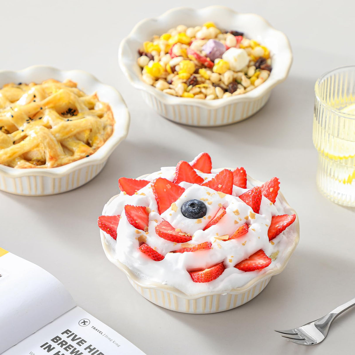 vancasso Mini Pie Pans Set of 6, 5.2 Inch Ceramic Deep Dish Pie Plates with Ruffled Edge for Baking, Microwave & Oven Safe, White vancasso