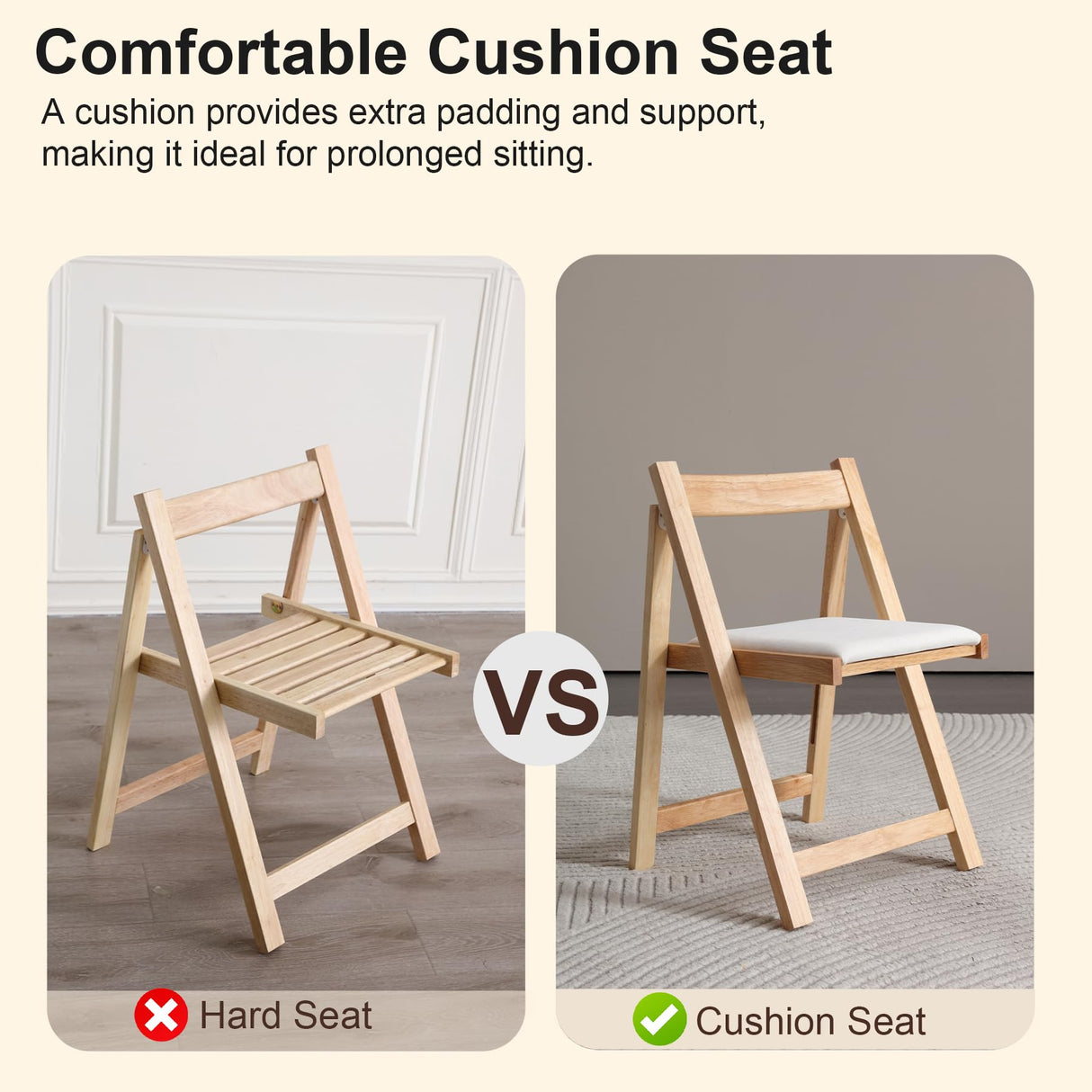 zenHarmet Folding Dining Chairs with Cushion, Padded Folding Chairs Lightweight, Modern Folding Patio Chairs, Wooden Dining Chairs, Foldable Chairs Set of 2 for Camping, Picnic, Office, Party (Wood) zenHarmet