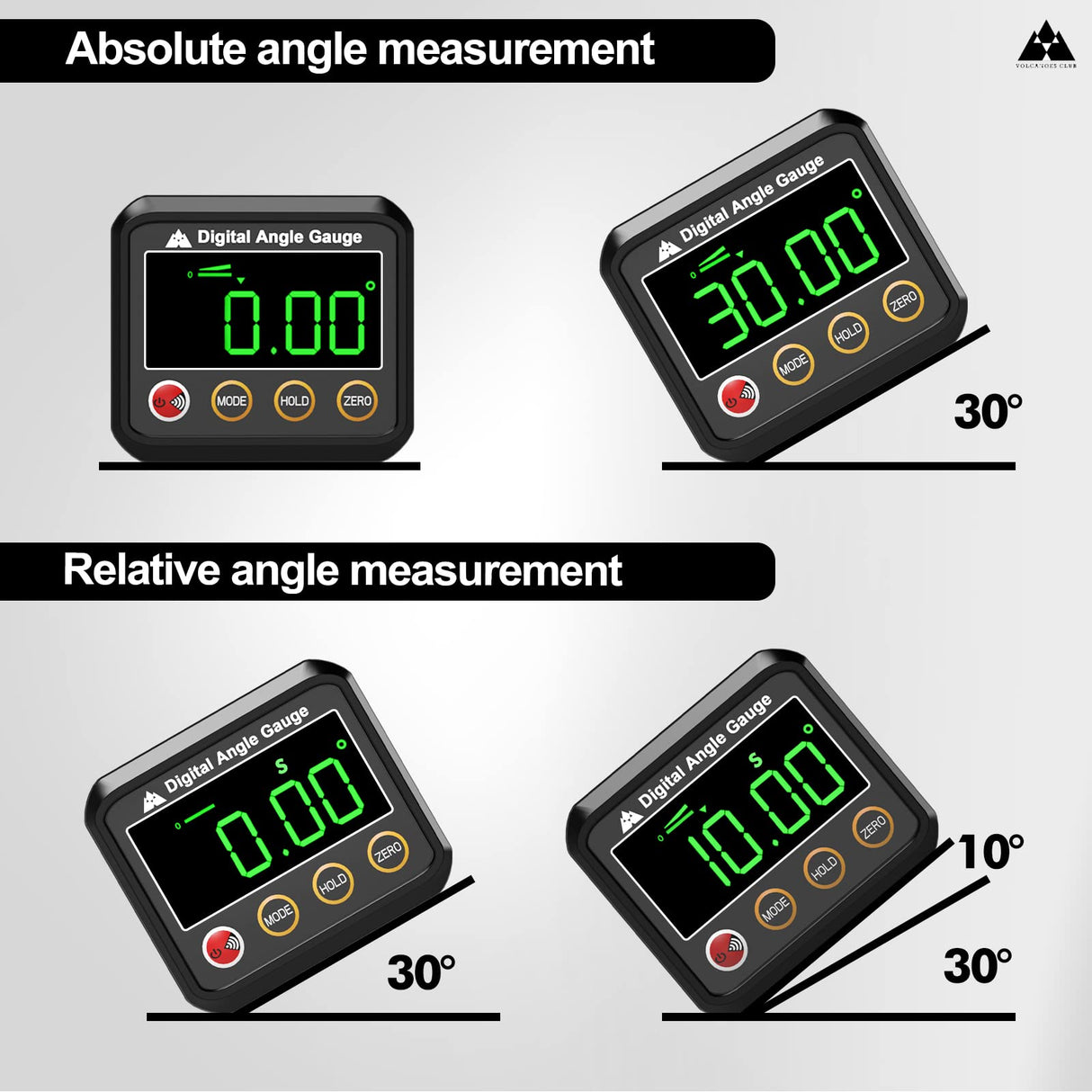 VOLCANOES CLUB Magnetic Digital Angle Finder Protractor Inclinometer - Mini Digital Level Angle Gauge - Fast & Stable Measurement Tool - Backlit Display & Big Number - Woodworking, Construction VOLCANOES CLUB
