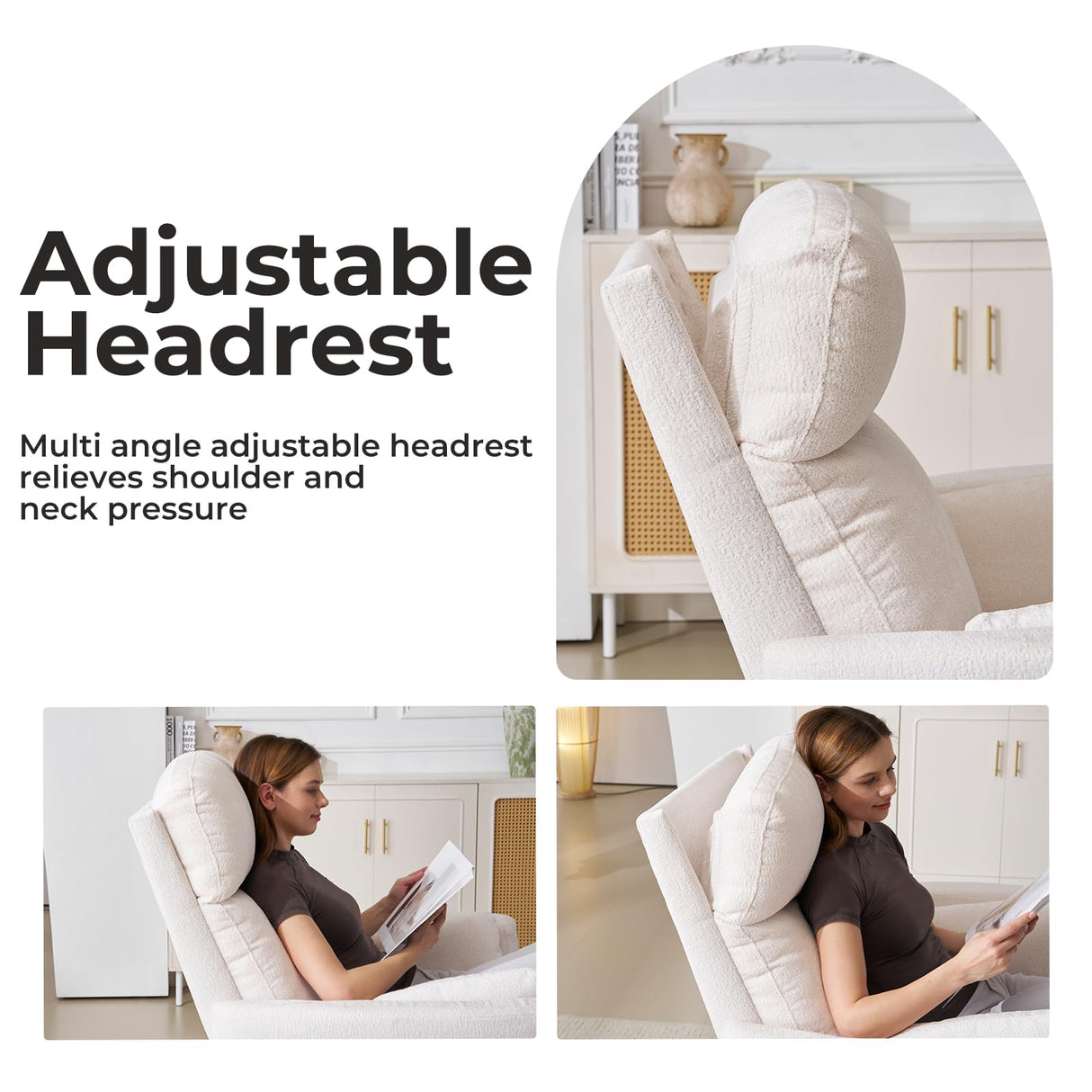 Rhevoy Oversized Swivel Recliner Chair with Massage and Heat, Rocking Chair Nursery with Adjustable Headrest, Rocking Chair Nursery Glider Chairs with 2 Pillows, Glider Rocker Recliner, White Rhevoy