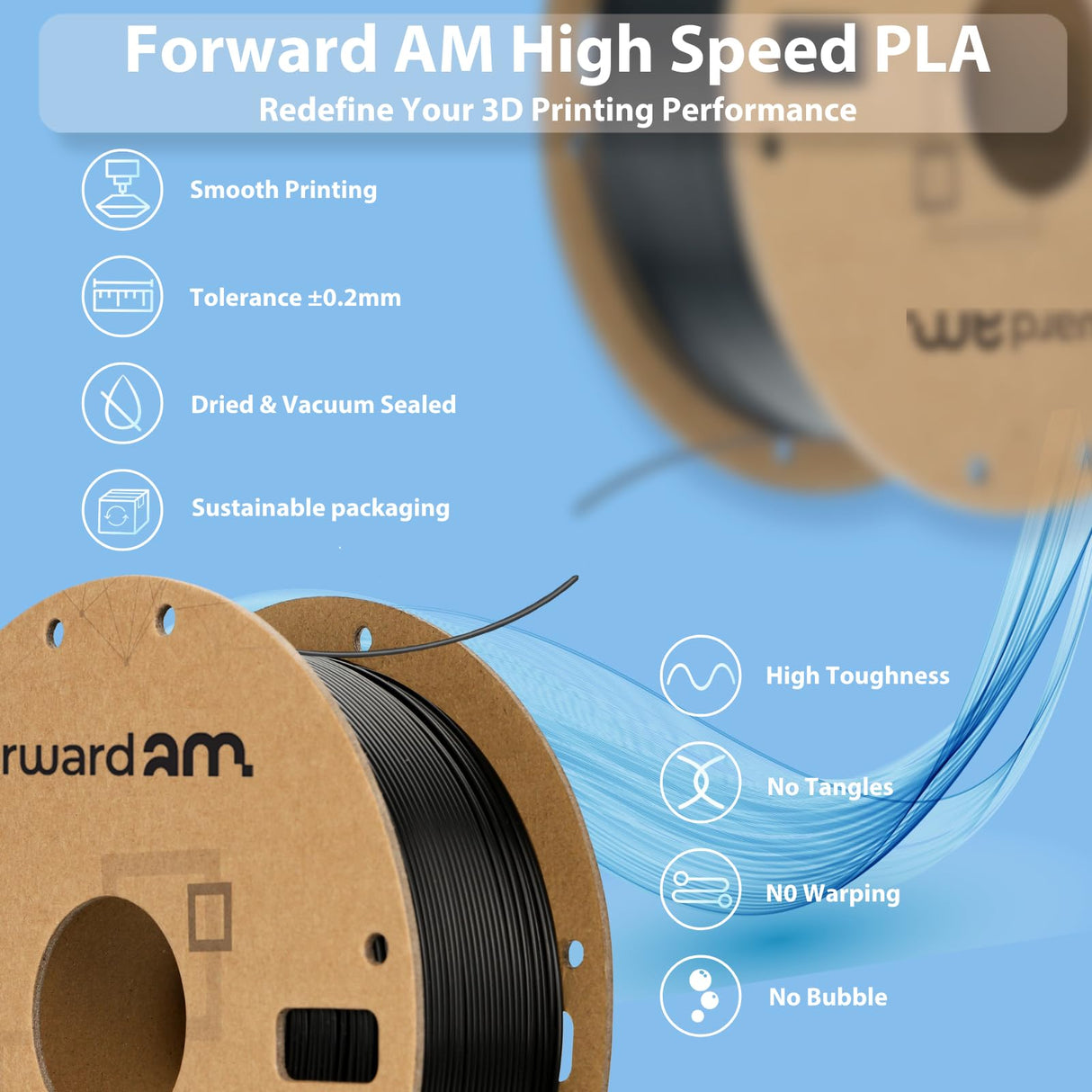 Forward AM Ultrafuse PLA HS 1.75mm Filament - Black 1KG (2.2lbs) High-Speed 600mm/s, ±0.02mm Precision, Cardboard Spool | Warp-Free, Eco-Friendly 3D Printing Material Fits for Most FDM 3D Printers Forward AM