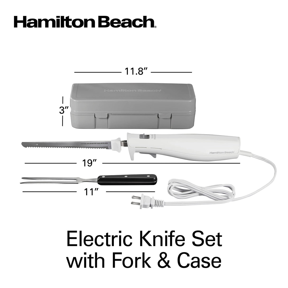 Hamilton Beach Electric Knife Set with Reciprocating Serrated Blades, Storage Case, Fork - For Carving Meats, Bread, Foam, More Hamilton Beach