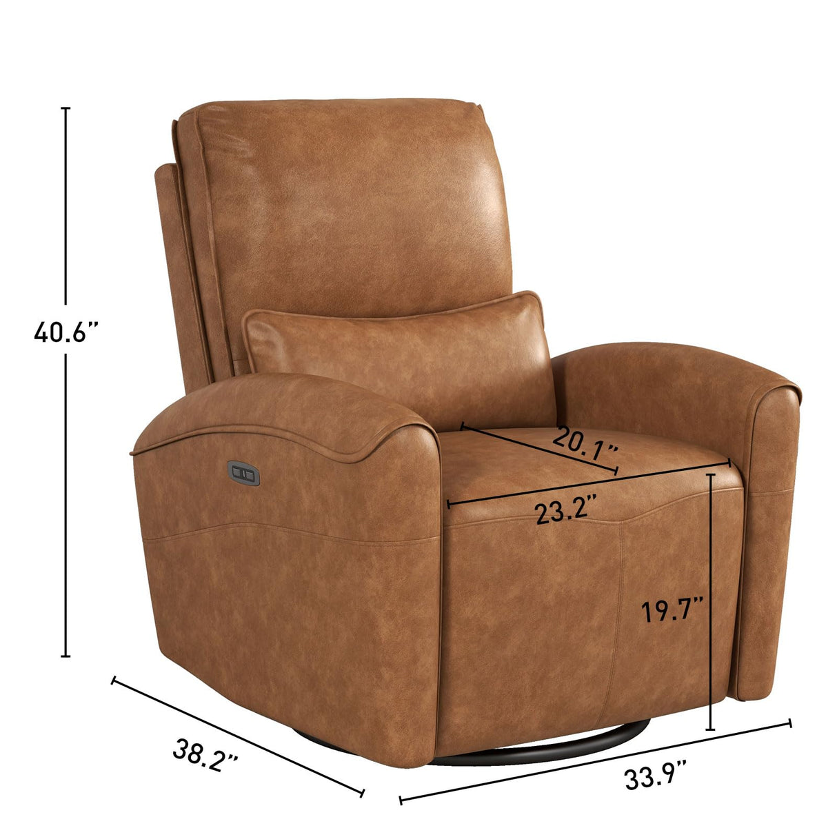 Bonzy Home Power Swivel Rocker Recliner Chair with USB Port, 23.2" Wide Seat, Fixed Lumbar Support, Upholstered Glider Chair for Nursery Living Room, Brown Bonzy Home
