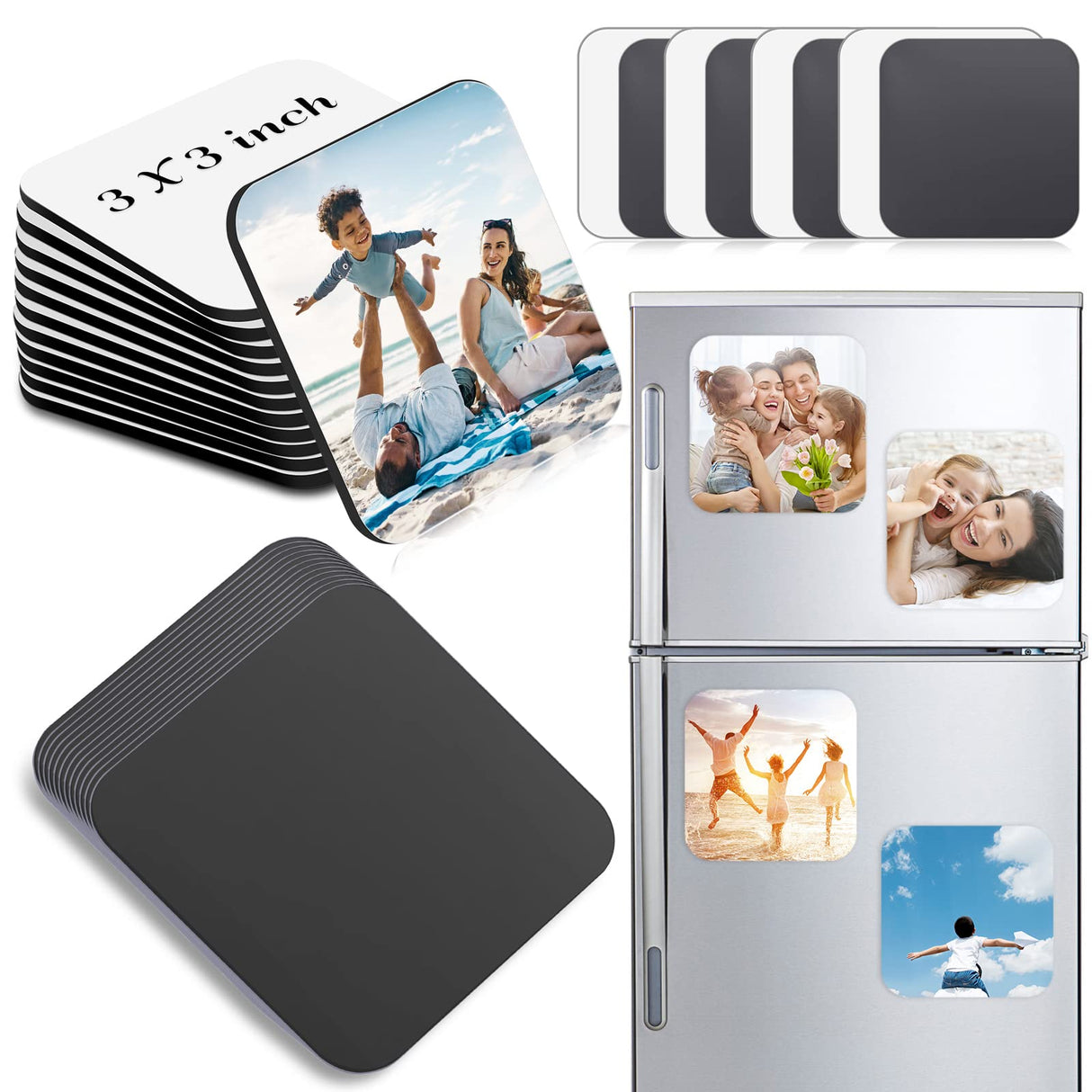 Sublimation Blanks Magnet 3x3 inch, Home Kitchen Blanks Refrigerator Magnets Bulk with 12 PCS Large Square Blanks, 12 PCS Magnet for Fridge Office Calendar Dรฉcor Personalized DIY Sublimation Items Cruzix