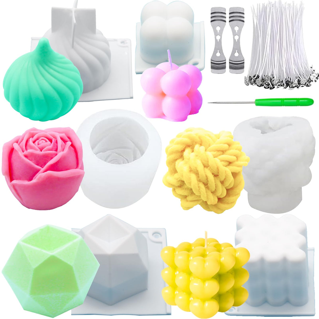 JOJOPLAY Silicone Candle Molds Big Set for Candle Making with Candle Wicks, 6Pcs 3D Resin Mold for Wax Candle Soap Silicone Mold DIY Scented Candle JOJOPLAY