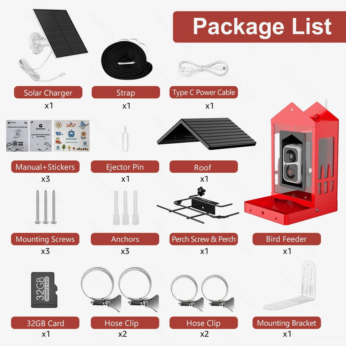 birdsnap® APS - Metal Bird Feeder with Camera Solar Panel 32GB Card, AI Identify 10000+ Birds Camera Feeder, 2K HD Live View Auto Record Bird Video, Ideal Xmas Gift for Bird Lovers birdsnap